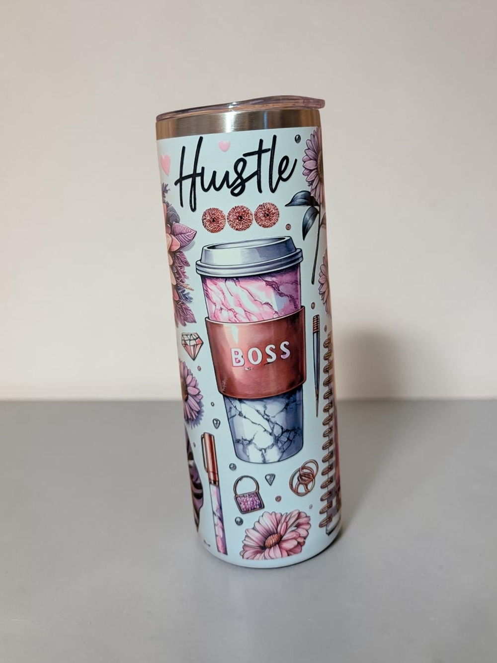 Hustle Boss Pink Marble Travel Tumbler